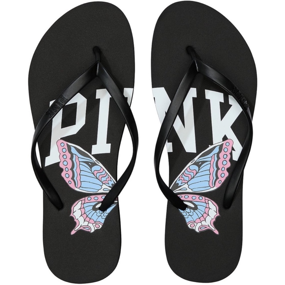 Black Flip Flops with Butterfly Design